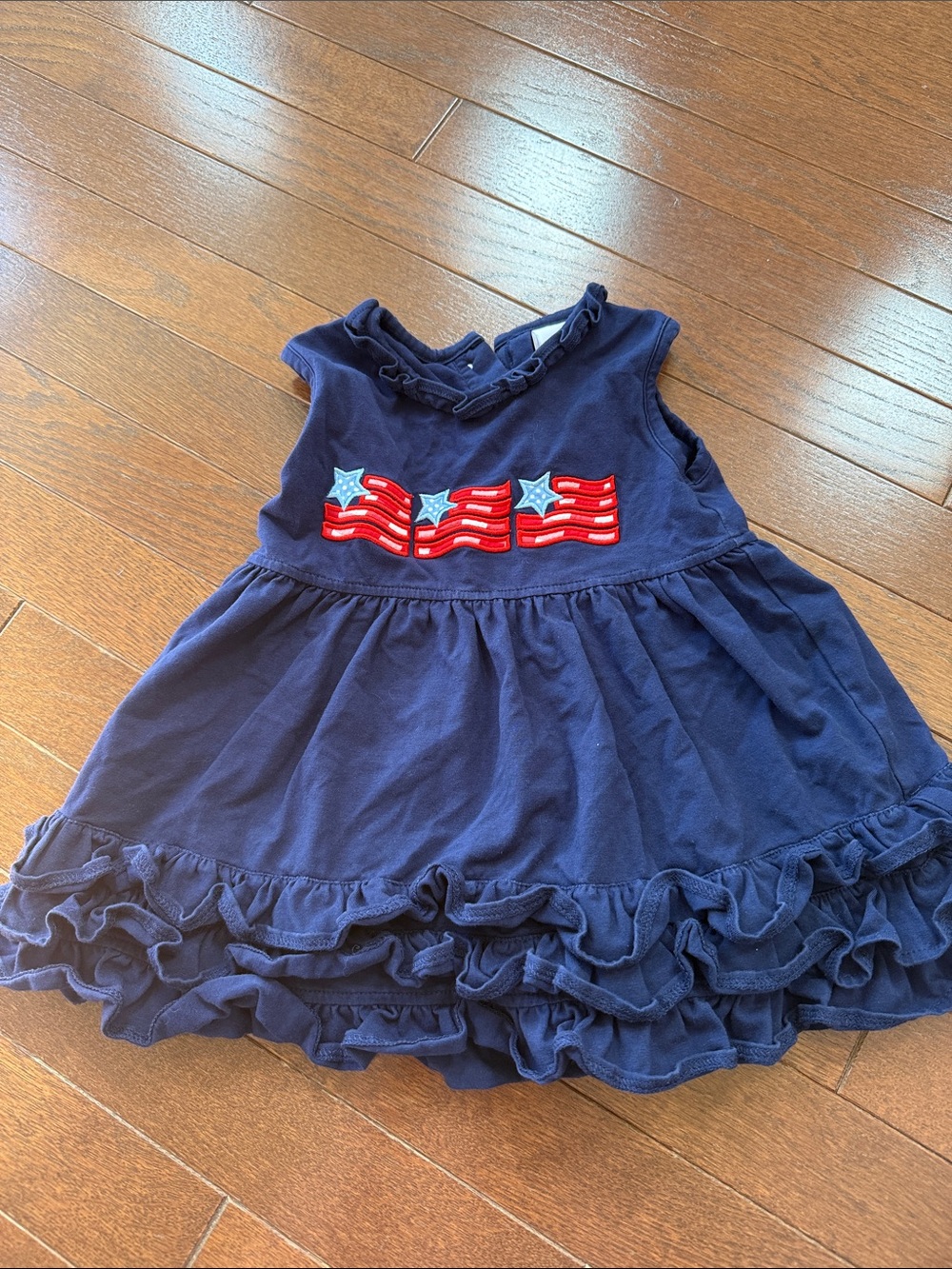 Navy Ruffle Hem Toddler Dress with Patriotic Star Appliqué